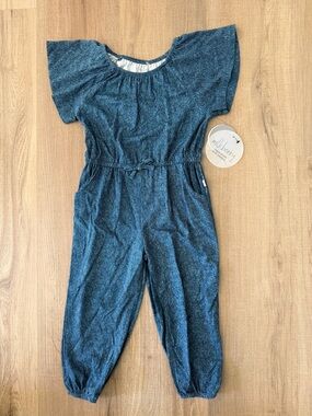 Milkberry Girls' Blue Chambray Jumpsuit with Flutter Sleeves